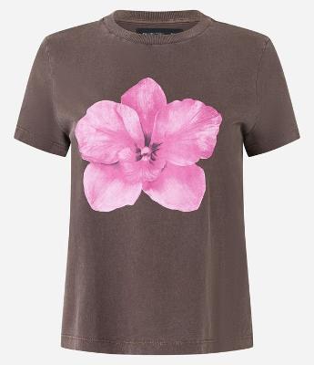 Camiseta em Algodão com Estampa de Flor