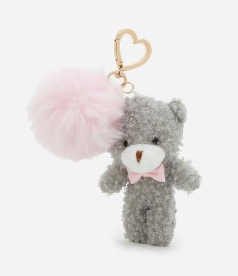 Chaveiro de Ursinho com Pompom e Mosquetão de Coração