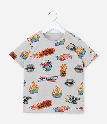 Camiseta Infantil com Estampa Hot Wheels - Tam 4 a 10 Anos