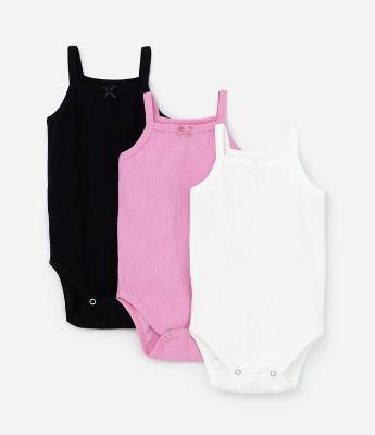 Kit 03 Bodies Infantis em Ribana com Lacinho - Tam  0 a 18 meses