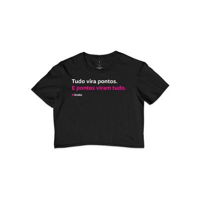 Camiseta Cropped Estampada Tudo Vira Pontos Livelo
