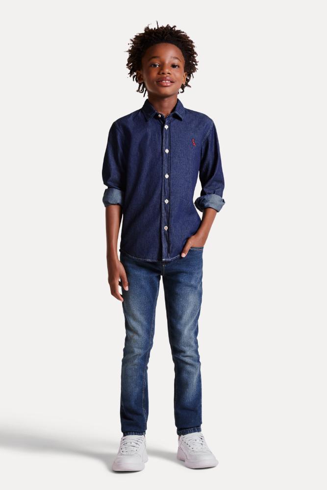 Camisa Cont Ae Easy Oxford Denim Reserva Mini - 8