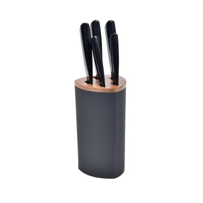 Bloco de Facas Detalhe Acácia 6 Peças Aço Inox Kenya Preto