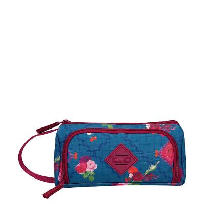 Estojo/Necessaire Organizador 3 Compartimentos Azul - Floral