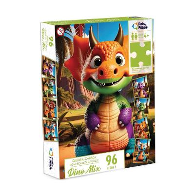 Quebra-Cabeça 4 em 1 Dino Mix 96 Peças - Pais e Filhos