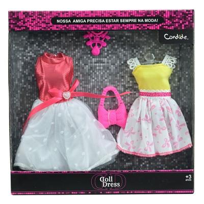 Vestido para Boneca Kit 2 Looks Vermelho e Amarelo - Candide