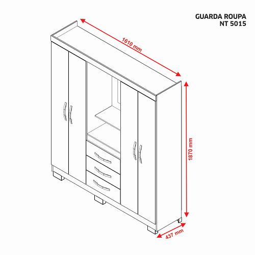 Guarda Roupa Solteiro 4 Portas e 3 Gavetas NT5015 Notável