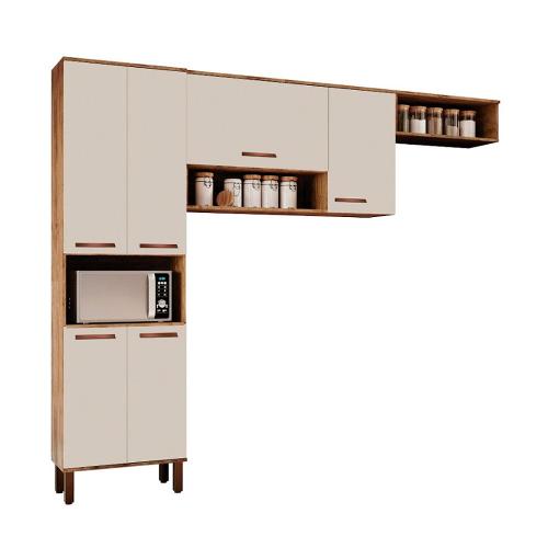 Cozinha Mod. Lívia 3 Pç com Paneleiro Duplo Armário Aéreo Duplo e Armário de Geladeira em MDF Premium Madeform