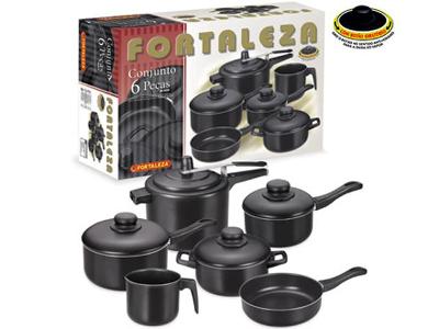 Conjunto de Panelas com Panela de Pressão Fortaleza Preto 6 Peças