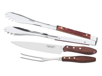 Jogo para Churrasco Tramontina Inox com Cabo Vermelho Polywood 3 Peças