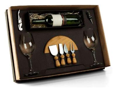 Kit Queijo e Vinho com Espaço para Garrafa Welf 9 Peças