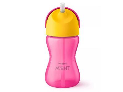 Copo Com Canudo Philips Avent Dinossauro Rosa E Amarelo - 300 Ml