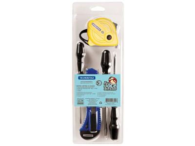 Kit de Ferramentas com Estilete e Trena Tramontina 5 peças