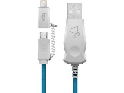 Cabo Iluminado ELG Led Azul 2 em 1 Lightning e Micro USB