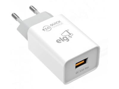 Carregador de Parede USB QC 3.0A Universal ELG WC1S-QC3 Branco Bivolt