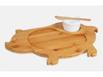 Conjunto para Petisco em Bambu Formato de Porco 3 Peças