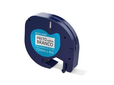 Fita para Rotulador Multilaser RF025 Preto sobre Branco Plástica 12MM