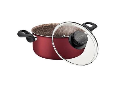 Caçarola Tramontina Paris Antiaderente Tampa de Vidro Vermelha 28CM