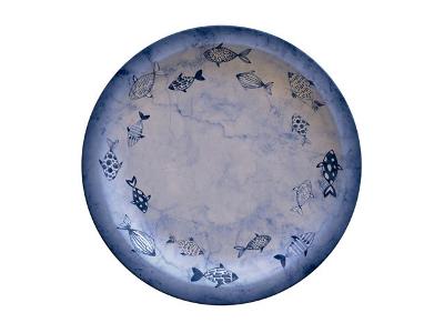 Prato De Porcelana Raso Tramontina Peixes 28cm Azul