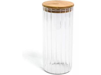 Pote Oikos de Vidro Canelado com Tampa de Bambu 1100ml