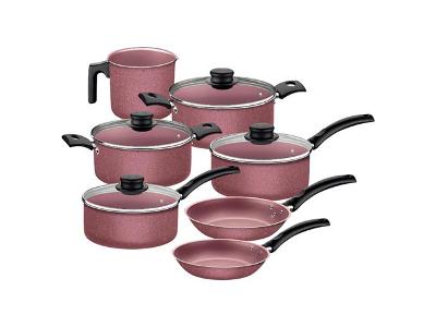 Jogo de Panelas Tramontina Turim em Alumínio Antiaderente Rosa 07 Pçs