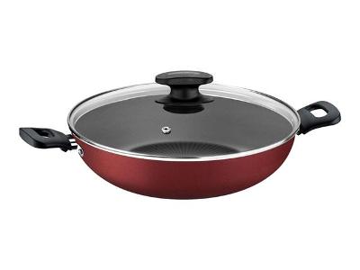 Panela Wok Tramontina Antiaderente com Tampa de Vidro Vermelha Ø 28CM