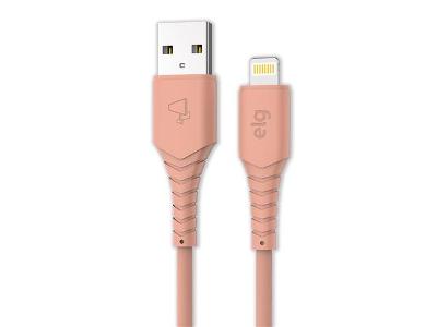 Cabo ELG 2.4A Apple Lightning 8 Pinos Emborrachado Salmão 1,2M L812R