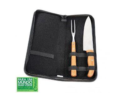 Conjunto garfo e faca inox Welf em bambu c/ estojo Frankfurt  3 pçs