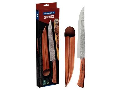 Faca Butcher Tramontina Nômade em Inox e Cabo Madeira e Bainha Couro