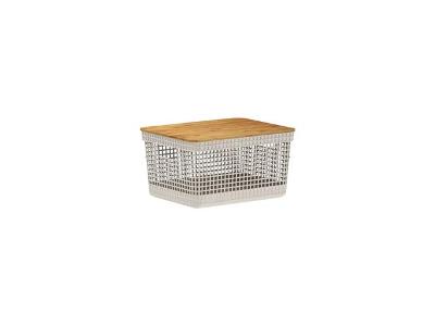 Cesto Organizador OU Grid com Tampa de Bambu 8 Litros Bege