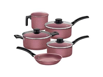Jogo de Panelas Tramontina Turim em Aluminio Antiaderente Rosa 05 Pçs