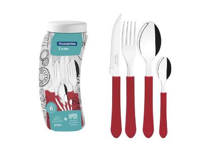 Conjunto de Talheres Tramontina Leme Vermelho 24 Peças