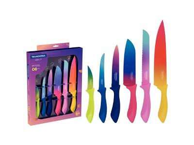 Jogo de Facas Tramontina Colorcut com Lâminas em Aço Inox 6 Peças