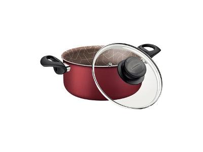 Caçarola Tramontina Paris Antiaderente Tampa de Vidro Vermelha 22CM