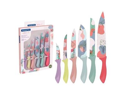Jogo de Facas Tramontina Colorcut em Aço Inox e Cabo Colorido 6 Peças