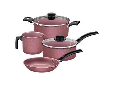 Jogo de Panelas Tramontina Turim em Aluminio Antiaderente Rosa 04 Pçs