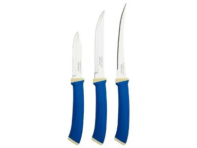 Jogo de Facas Tramontina Felice com Lâminas de Aço Inox Azul 03 Pçs