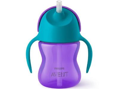 Copo Com Canudo Philips Avent Dinossauro Azul E Roxo - 200 Ml