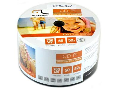 Midia CD-R Multilaser Vel. 52X 50 Un. Shrink Imprimivel Branco CD052