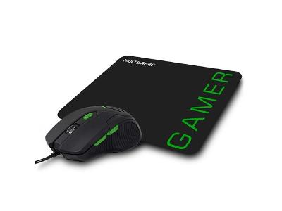 Mouse Gamer Multilaser MO273 3200DPI 6 Botões Preto/Verde com MousePad