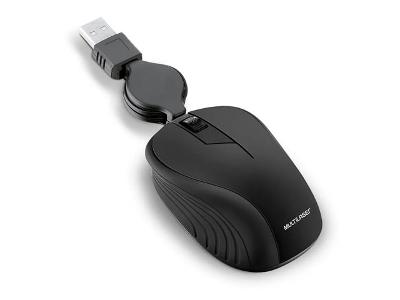 Mouse Multilaser Retrátil Emborrachado com Fio USB Preto MO231
