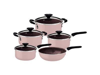 Jogo de Panelas Tramontina Tunis Cerâmico Rosa Trufado 5 Peças