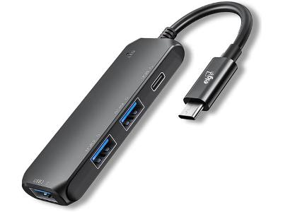 Adaptador Hub ELG USB 4 em 1 Tipo-C / Carga e Dados Preto