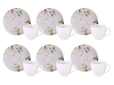 Kit Xícara e Pires de Café Tramontina Magnólia em Porcelana 100ml 12Pç