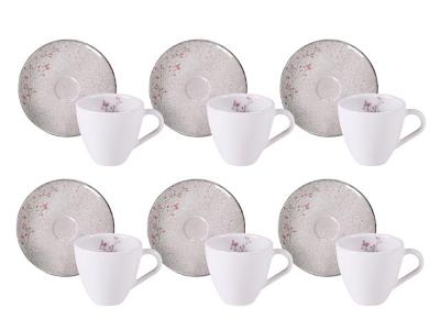 Kit Xícara e Pires de Expresso Tramontina Floralis em Porcelana 12Pçs