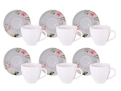 Kit Xícara e Pires de Café Tramontina Ornatta em Porcelana 100ml 12Pçs