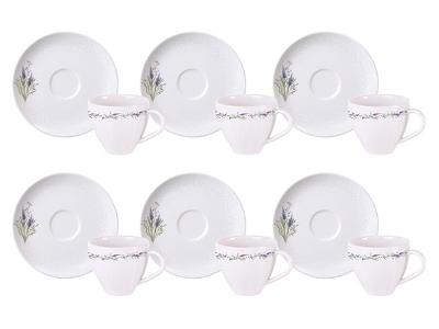 Kit Xícara e Pires de Café Tramontina Lilla em Porcelana 100 ml 12 Pçs