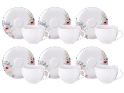 Kit Xícara e Pires de Chá Tramontina Floratta em Porcelana 250ml 12Pçs