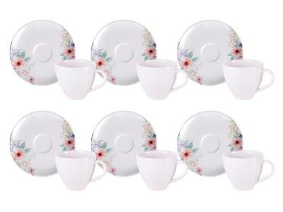 Kit Xícara e Pires de Café Tramontina Floratta em Porcelana 100ml 12Pç