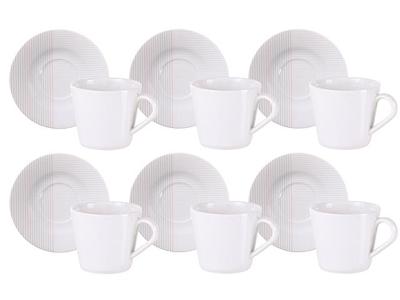 Kit Xícaras e Pires de Chá Tramontina Grid em Porcelana 185 ml 12 Pçs